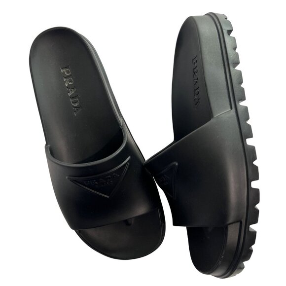 Prada Rubber Slides in Black - Picture 1 of 9
